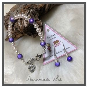 🍂 Girl’s Bracelet & Earring Set Purple ~ .925 Sterling Ear Wires ~ Custom Made